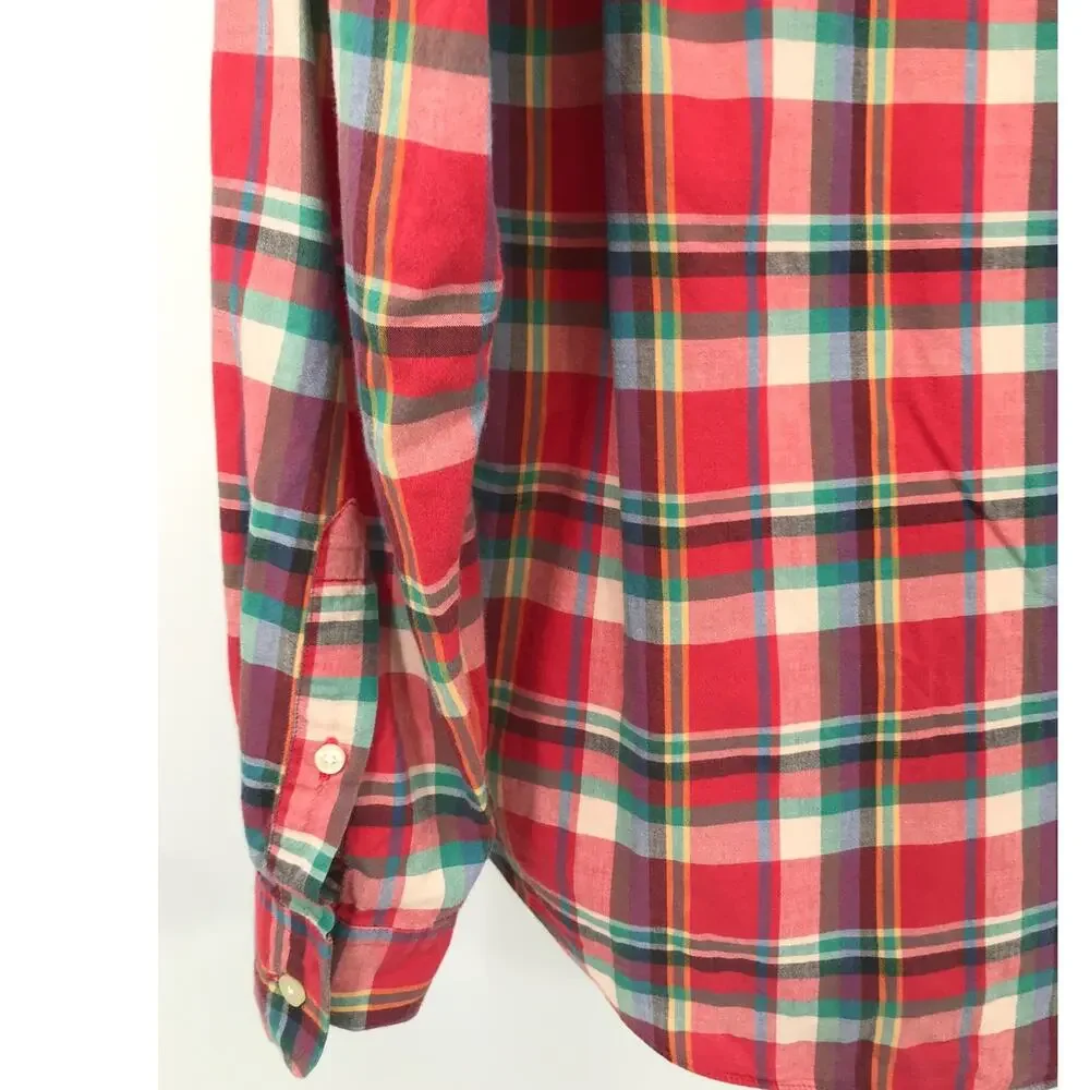 J. Crew Summer Plaid Button Down Shirt Mens M Long Sleeve Cotton